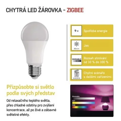 EMOS Inteligentná žiarovka GoSmart LED E27 9W 230V ZigBee RGB stmievateľná
