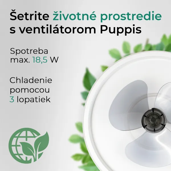 Noaton 13045W Puppis, biela, stropný ventilátor so svetlom
