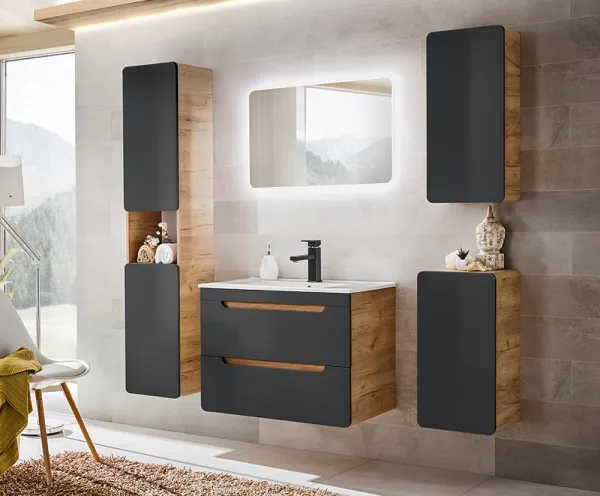 Comad Závesná skrinka pod umývadlo Aruba 8204 70 cm dub remeselný zlatá/vesmírne sivá