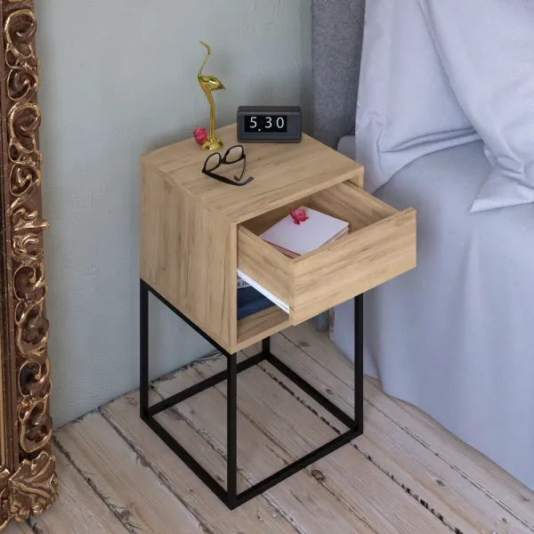 Nočný/príručný stolík, dub artisan/čierna, ARTI TYP 1
