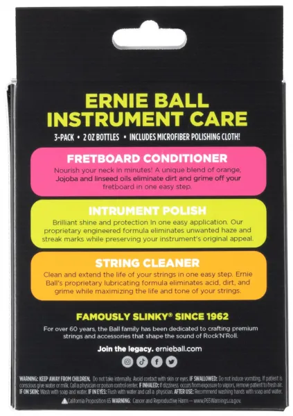 Ernie Ball Instrument Care 3-pack w/Microfiber Polish Cloth