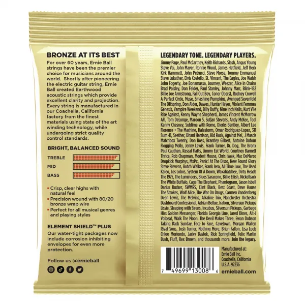 Ernie Ball 3008 Earthwood Rock & Blues 80/20 Bronze 3-Pack