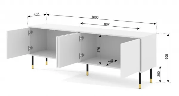 BIM TV stolík Woody 4D, 180 cm, biely matný
