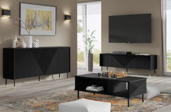 BIM Komoda Woody 4D, 180 cm, čierna matná