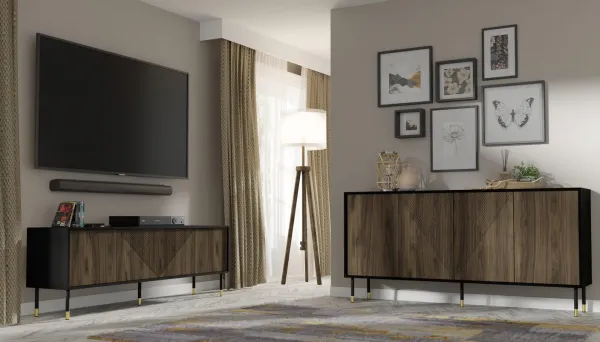 BIM TV stolík Woody 4D, 180 cm, čierny matný/pacifický orech