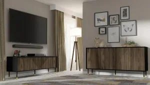 BIM TV stolík Woody 4D, 180 cm, čierny matný/pacifický orech