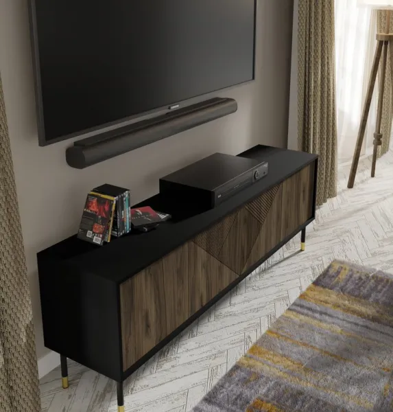BIM TV stolík Woody 4D, 180 cm, čierny matný/pacifický orech