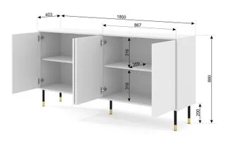 BIM Komoda Woody 4D, 180 cm, biely mat