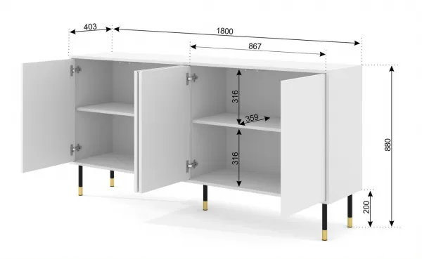 BIM Komoda Woody 4D, 180 cm, čierna matná