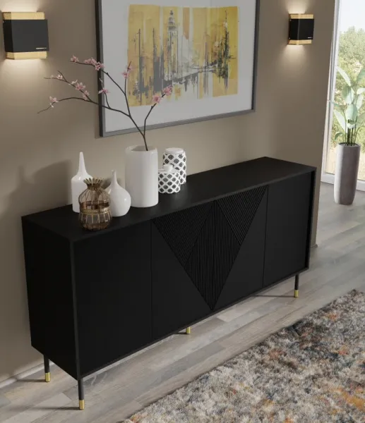 BIM Komoda Woody 4D, 180 cm, čierna matná