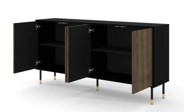 BIM Komoda Woody 4D, 180 cm, čierny mat/pacifický orech