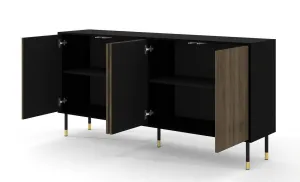 BIM Komoda Woody 4D, 180 cm, čierny mat/pacifický orech