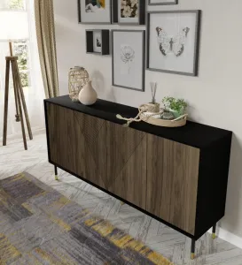 BIM Komoda Woody 4D, 180 cm, čierny mat/pacifický orech