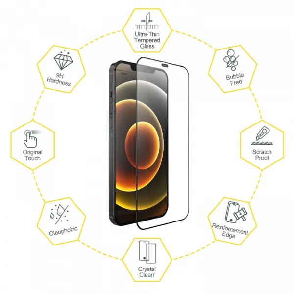 Zifriend, iPhone 12 Pro Max, 3D Tvrdené sklo Full Cover s aplikátorom, čierne