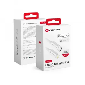Forcell kábel USB-C - Lightning, MFi, 3A/9V, 30W, C901, 1m, biely