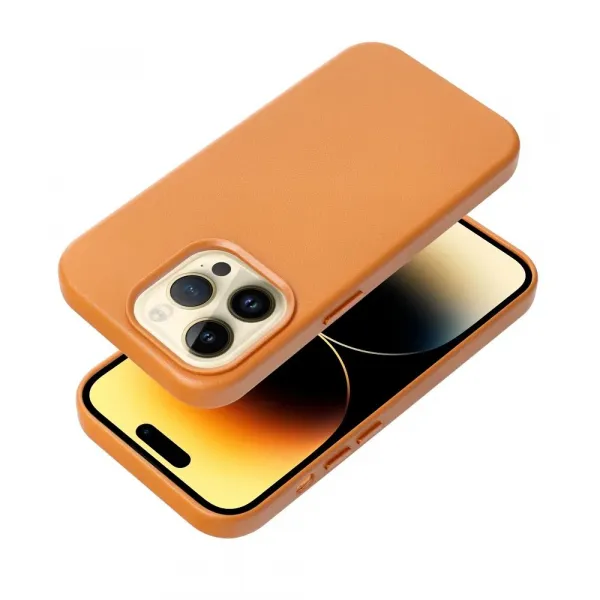 Leather Mag Cover obal, iPhone 15 Plus, oranžový