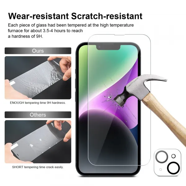 JP Mega Pack Tvrdených skiel, 3 sklá na telefón s aplikátorom + 2 sklá na šošovku, iPhone 14