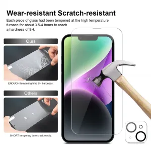JP Mega Pack Tvrdených skiel, 3 sklá na telefón s aplikátorom + 2 sklá na šošovku, iPhone 14