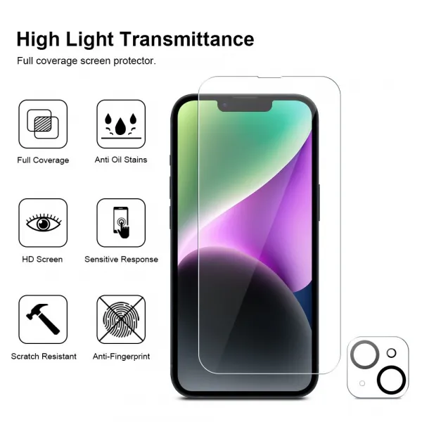 JP Mega Pack Tvrdených skiel, 3 sklá na telefón s aplikátorom + 2 sklá na šošovku, iPhone 14