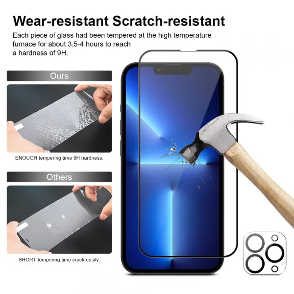 JP Full Pack Tvrdených skiel, 2x 3D sklo s aplikátorom + 2x sklo na šošovku, iPhone 13 Pro MAX