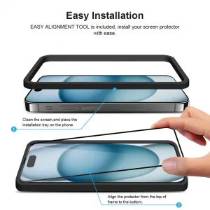JP 3D sklo s inštalačným rámom, iPhone 15 Plus, čierne