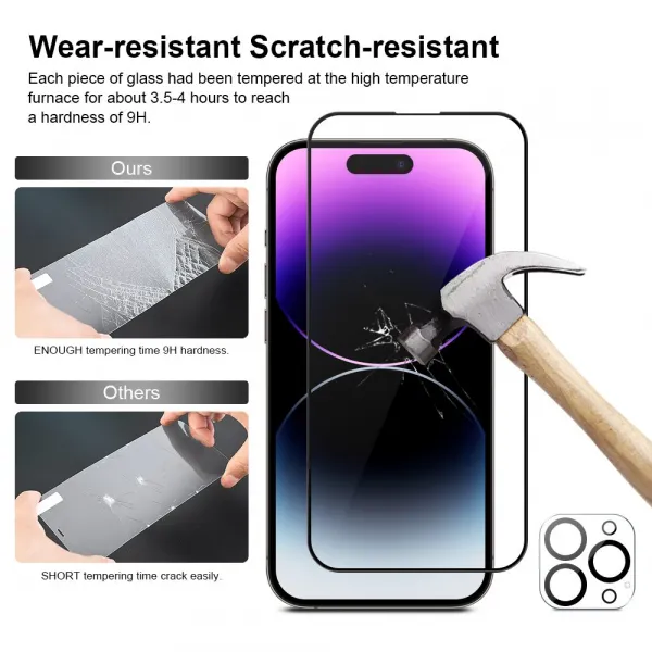 JP Full Pack Tvrdených skiel, 2x 3D sklo s aplikátorom + 2x sklo na šošovku, iPhone 14 Pro