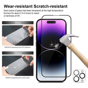 JP Full Pack Tvrdených skiel, 2x 3D sklo s aplikátorom + 2x sklo na šošovku, iPhone 14 Pro