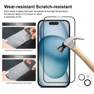 JP Full Pack Tvrdených skiel, 2x 3D sklo s aplikátorom + 2x sklo na šošovku, iPhone 15 Plus