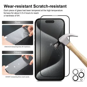 JP Full Pack Tvrdených skiel, 2x 3D sklo s aplikátorom + 2x sklo na šošovku, iPhone 15 Pro