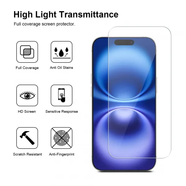 JP Long Pack Tvrdených skiel, 3 sklá na telefón s aplikátorom, iPhone 16 Plus