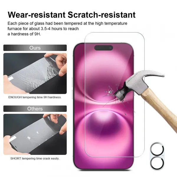 JP Mega Pack Tvrdených skiel, 3 sklá na telefón s aplikátorom + 2 sklá na šošovku, iPhone 16