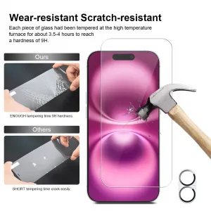 JP Mega Pack Tvrdených skiel, 3 sklá na telefón s aplikátorom + 2 sklá na šošovku, iPhone 16
