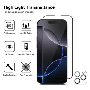 JP Full Pack Tvrdených skiel, 2x 3D sklo s aplikátorom + 2x sklo na šošovku, iPhone 16 Pro Max