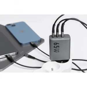 Forcell F-Energy adaptér VT-42B 65W GaN 2x USB-C a USB A, sivý