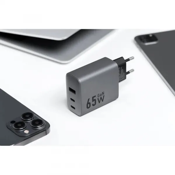 Forcell F-Energy adaptér VT-42B 65W GaN 2x USB-C a USB A, sivý