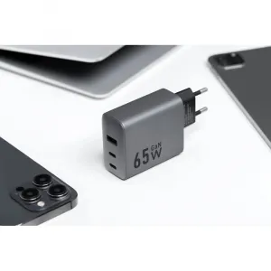 Forcell F-Energy adaptér VT-42B 65W GaN 2x USB-C a USB A, sivý