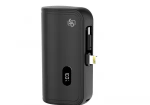 JP Powerbanka PlugOn s integrovaným konektorom pre USB-C a Lightning, 5000 mAh, PD 20W, čierna