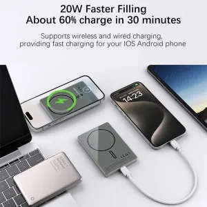 Metallic Ultraslim MagSafe bezdrôtová Powerbanka, 5000mAh, PD20W, sivá
