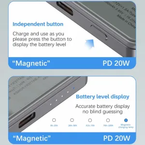 Metallic Ultraslim MagSafe bezdrôtová Powerbanka, 5000mAh, PD20W, sivá