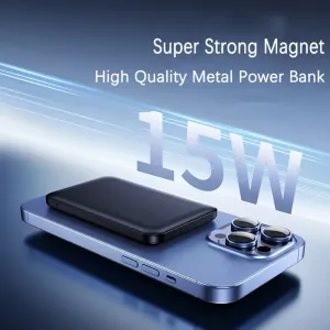 Metal Mini Magsafe bezdrôtová Powerbanka, 5000mAh, Quick Charge, PD15W, modrá