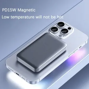 Metal Mini Magsafe bezdrôtová Powerbanka, 5000mAh, Quick Charge, PD15W, modrá