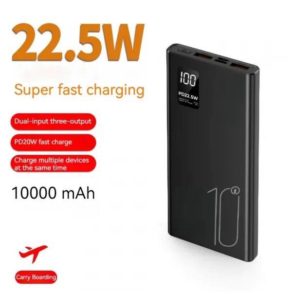 Powerbanka 10000mAh, PD 22,5 W, QC3.0, čierna