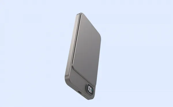 Metal Magsafe bezdrátová powerbanka s displejem, 10000mAh, QC, PD20W, šedá
