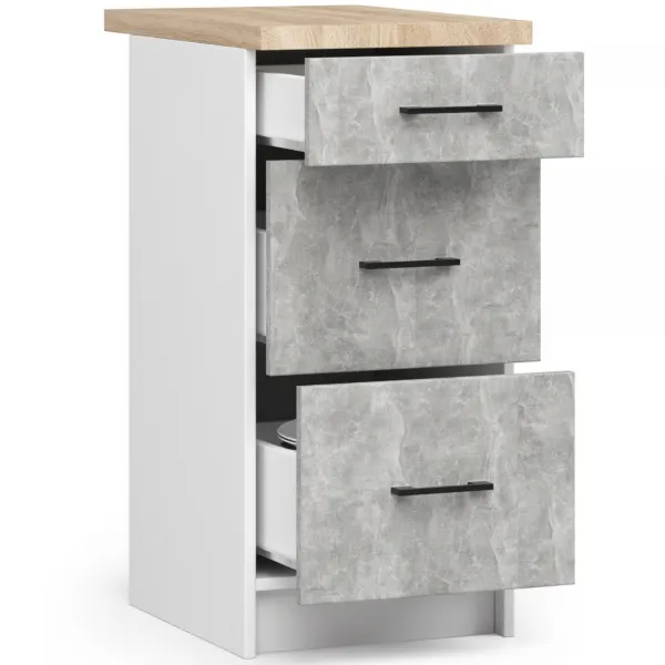Ak furniture Kuchyňská skříňka OLIVIE III 40x85 cm matná bílá/beton/dub sonoma