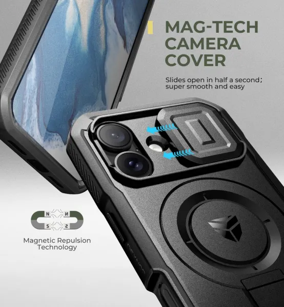 Dexnor MagSafe 360 Kickstand Camprotector obal iPhone 16, čierny