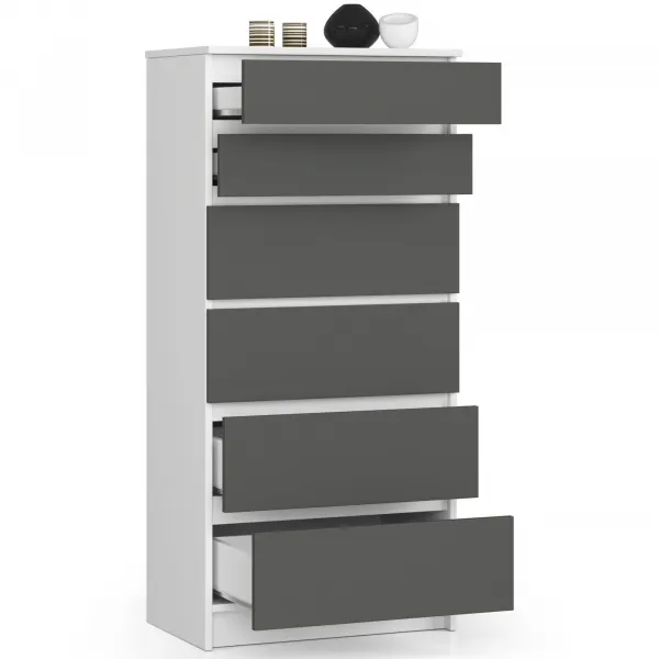 Ak furniture Komoda Kuba 60 cm - 6 zásuviek I biela/grafit