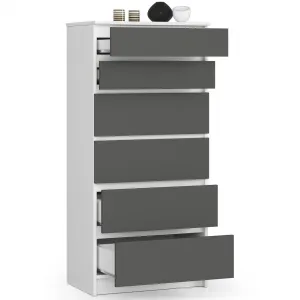 Ak furniture Komoda Kuba 60 cm - 6 zásuviek I biela/grafit