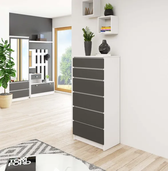 Ak furniture Komoda Kuba 60 cm - 6 zásuviek I biela/grafit