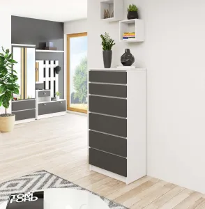 Ak furniture Komoda Kuba 60 cm - 6 zásuviek I biela/grafit