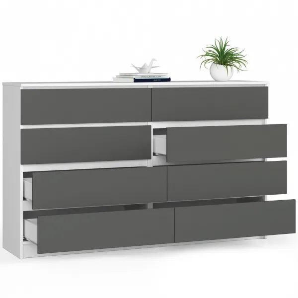 Ak furniture Komoda Kuba 160 cm 8 zásuviek biela/grafit